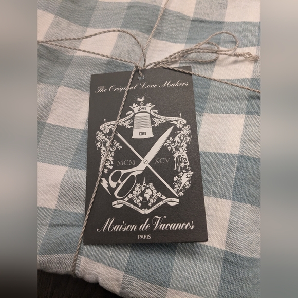 NEW Anthropologie Maison de Vacances Plaid Tablecloth Linen Aqua - Picture 4 of 6